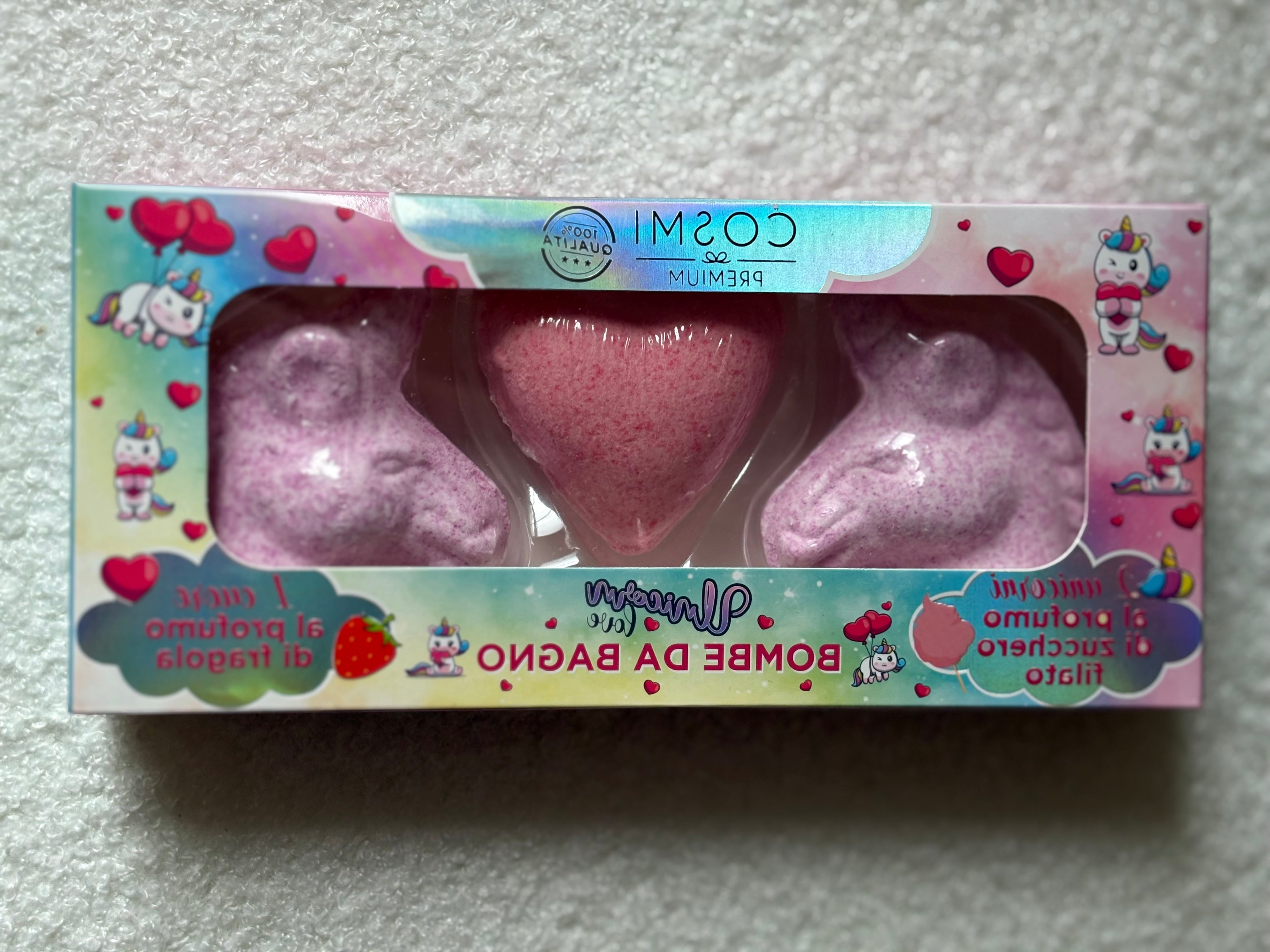 Set de 3 bombe de bain licorne et cœur cosmi