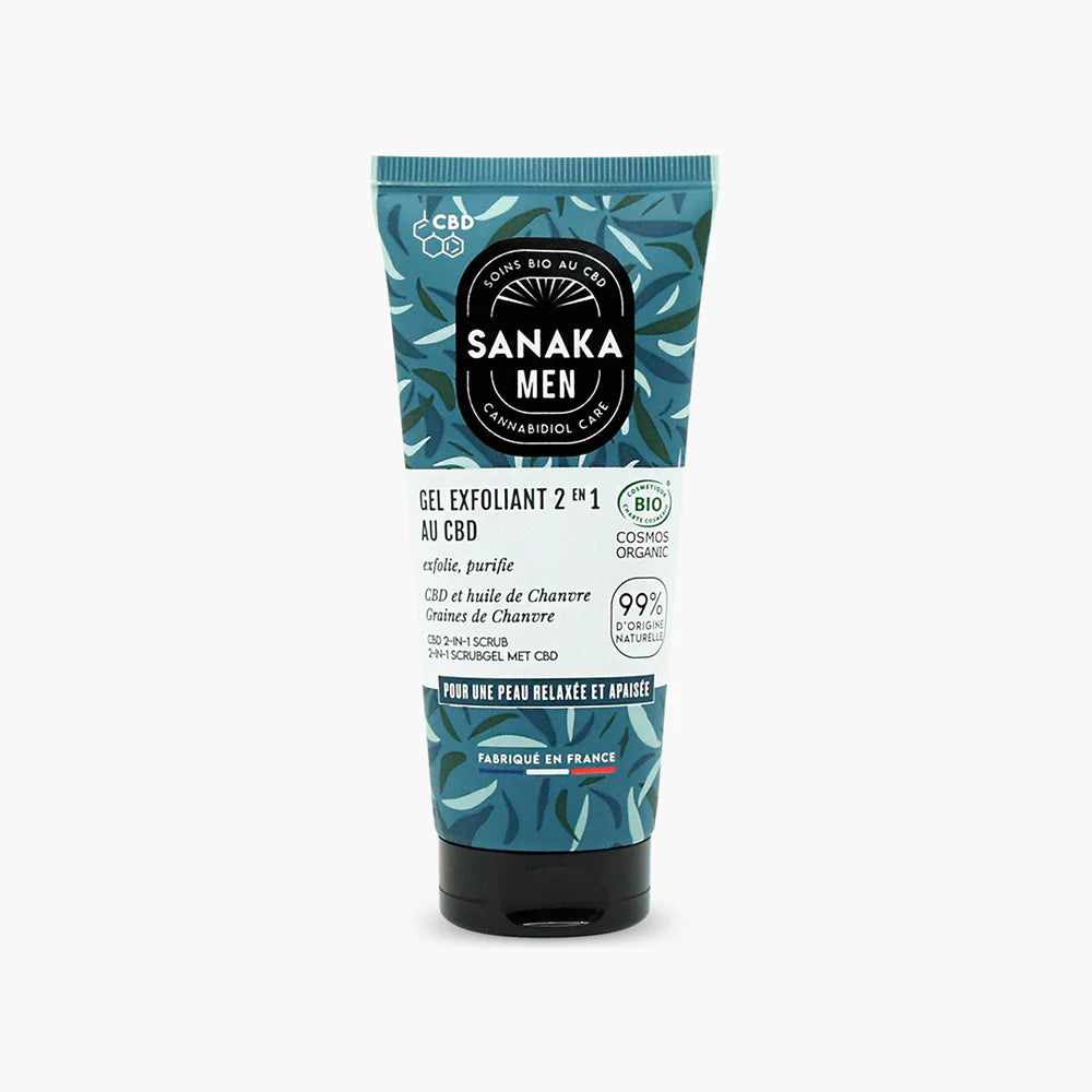 Gel Exfoliant 2 en 1 au CBD – Sanaka Men | Soin Visage Purifiant et Relaxant pour Peau Masculine 100 ml